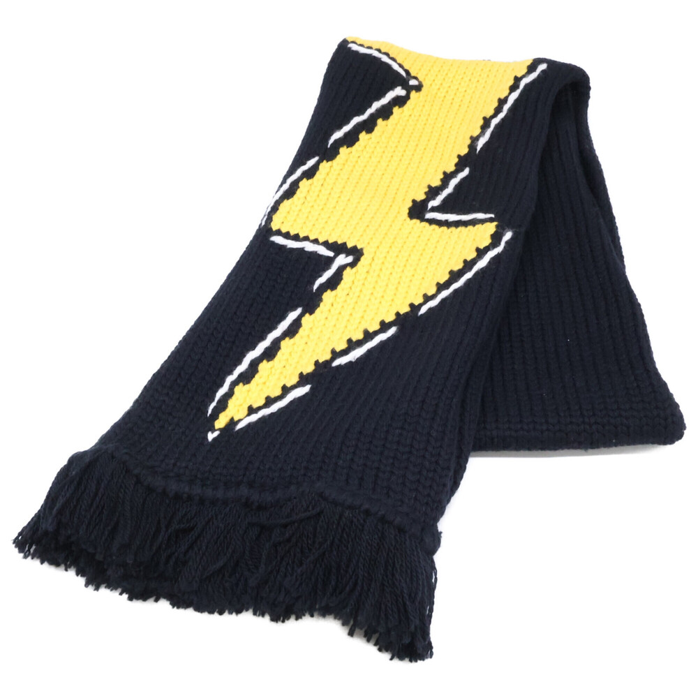 PRADA UMS342 S192 MPI Thunder Wool Stole Scarf Black Yellow Women's